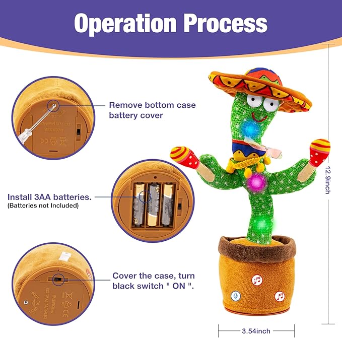 Ayeboovi Dancing Talking Cactus Baby Toy, Mimicking Recording Toy Repeats What You Say, Adjustable Volume Singing Cactus with 120 Songs, Interactive Dancing Toy Gifts for Kids Toddlers Boys Girls