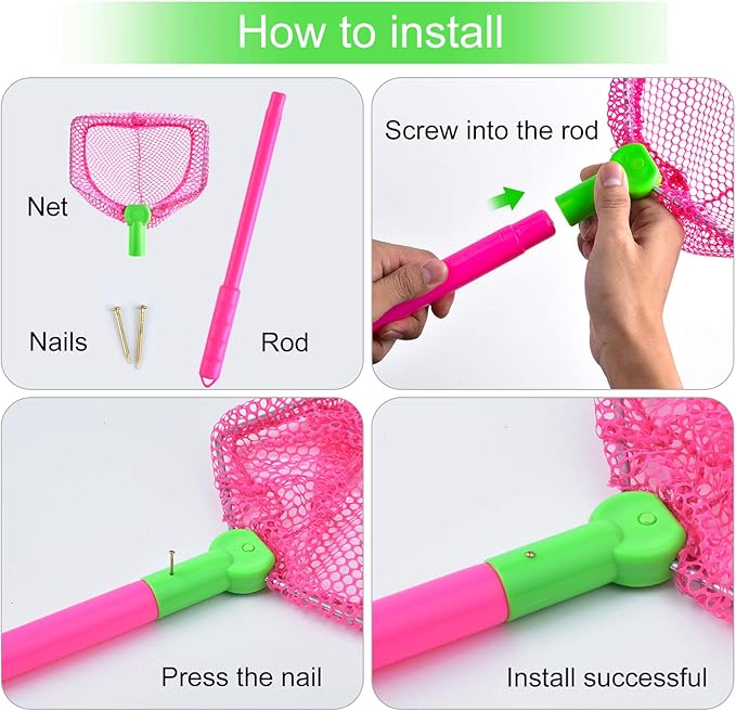 4 Pieces Fishing Net Catching Bug Fish Butterfly Nets Beach Toys for Kids Outdoor Playing (Orange, Rose Red)