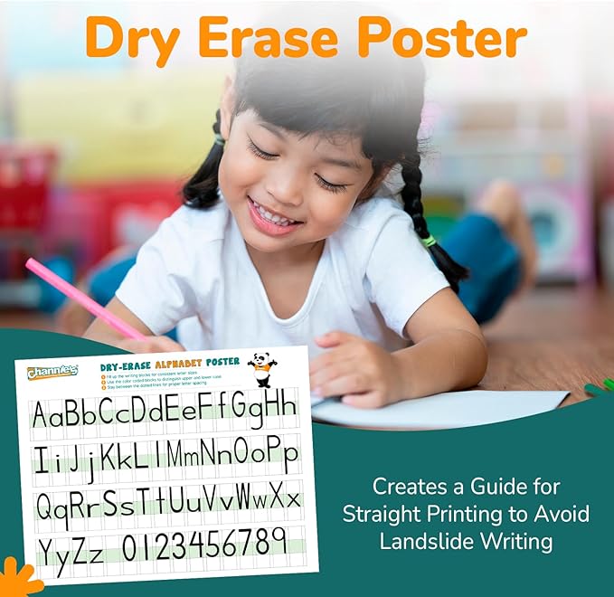 Channie’s Visual Two Sided Large Dry Erase Alphabet & Numbers Poster Board - Size 22” x 17”, Ages 3 and Up, PreK – 2nd Grade - Homeschool Learning Supplies for Summer School Teaching