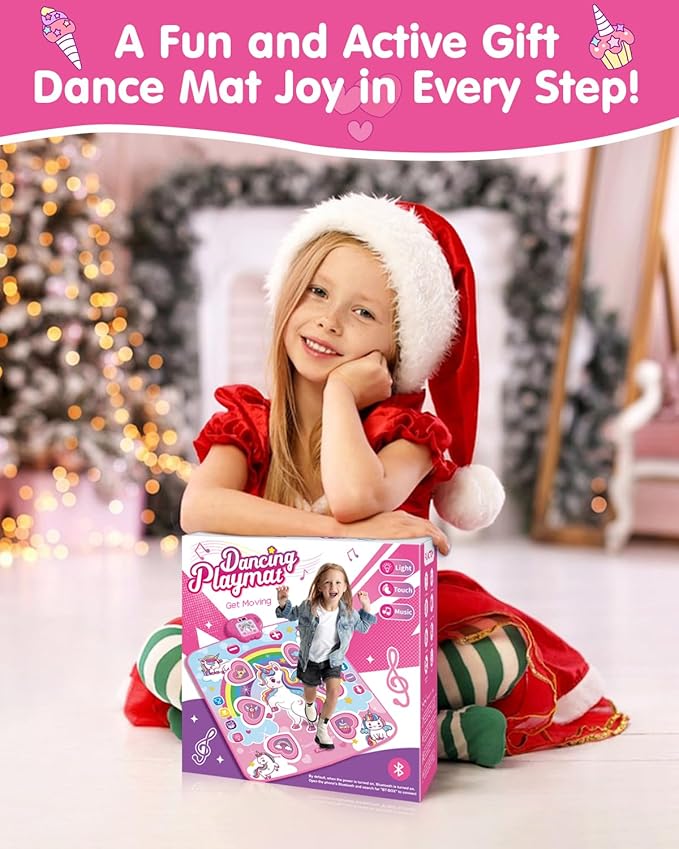 Unicorn Toys Dance Mat for Girls – Bluetooth Light-Up Musical Floor Mat with 4 New Game Modes, Adjustable Volume, 2025 New Gift for Girls Ages 3-12 Birthday & Christmas (Pink)