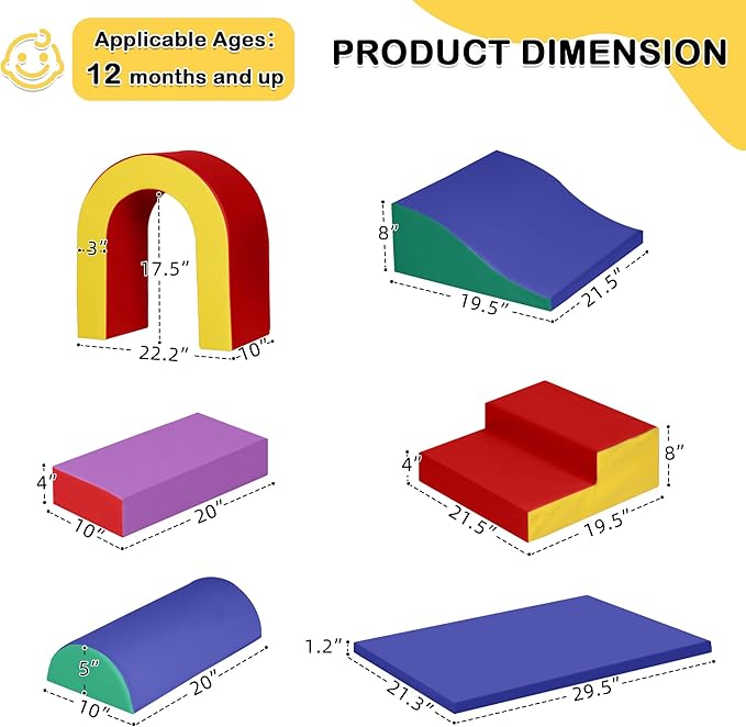 10 Piece Foam Climbing Blocks, Soft Climbing Toys for Toddlers, Lightweight Baby Climbing Gym, Indoor Baby Activity Play Set for Crawling Climbing and Sliding
