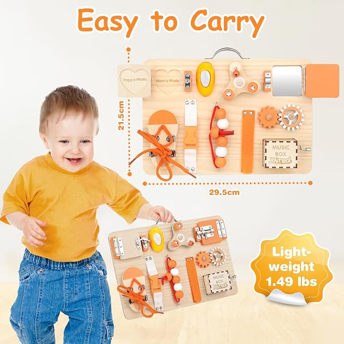 Joyreal Wooden Busy Board for Toddlers - Montessori Sensory Activity Board for Fine Motor Skills, Educational Travel Sensory Toys for Children Toddlers & Kids
