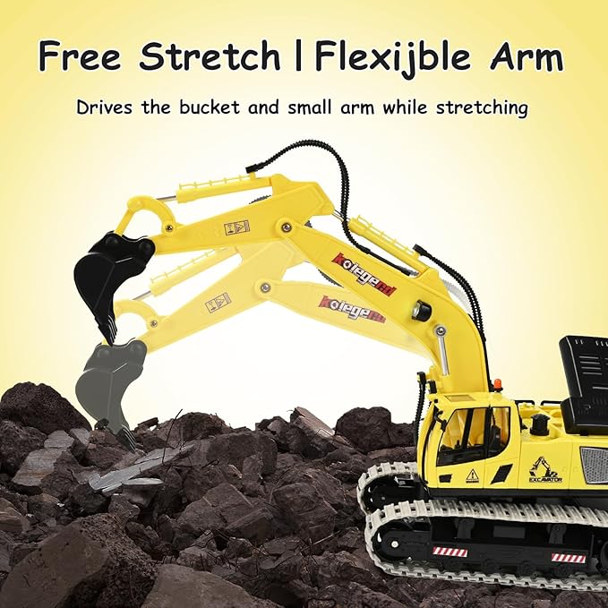 kolegend Remote Control Excavator Toy 16 Inch, 11 Channel RC Construction Vehicles Hydraulic Haulers Digger Toys Gift for 6+ Years Old Kids Boys