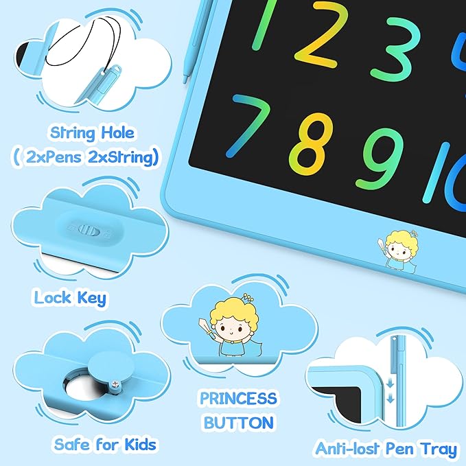 Hockvill LCD Writing Tablet 12 Inch, Toys for Boys Girls Drawing Pad for 3 4 5 6 7 Year Old Kids Toys, Toddler Erasable Doodle Board Travel Essentials, Children’s Day Christmas Gift for Kids - Blue