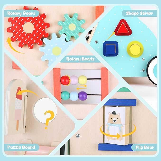 Asweets Wooden Baby Walker Push and Pull Learning Activity Walker Kids’ Activity Toy Multiple Activities Center Develops Motor Skills & Stimulates Creativity(Color)