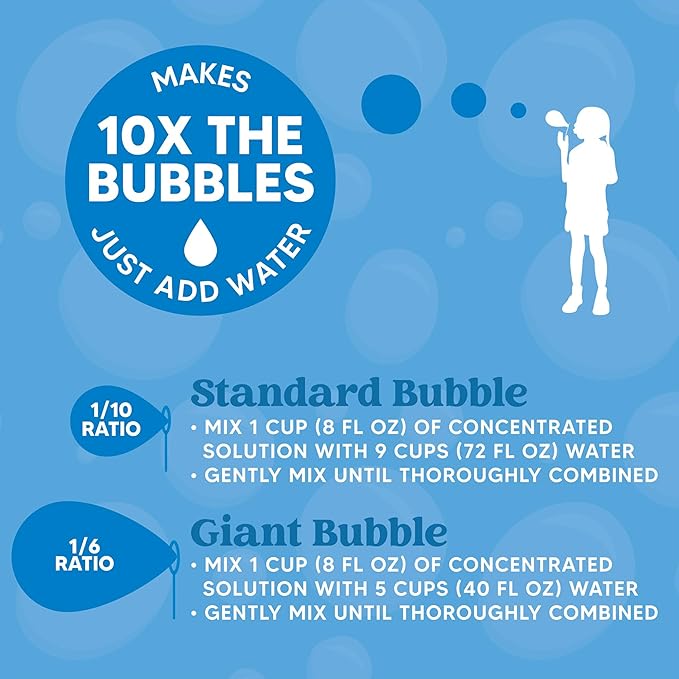 JOYIN 2 Bottles Bubbles Refill Solutions 64 oz (up to 5 Gallon), Concentrated Solution for Bubble Machine, Gun, Wand Refill Fluid Summer, Easter Toys (Blue+Green)