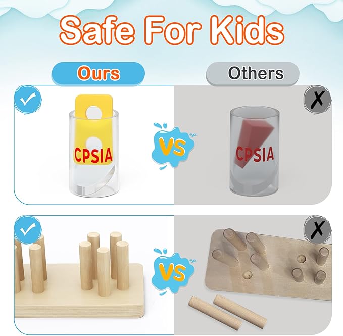 PEBIRA Montessori Toys for 1 to 3-Year-Old Boys Girls Toddlers, Wooden Sorting & Stacking Toys for Toddlers and Kids Preschool, Educational Color Recognition Shape Sorter, Learning Puzzles Gift