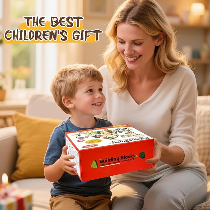 Toyssa Wooden Building Blocks for Kids Ages 4-8, 167 PCS Stacking Blocks STEM Building Toys with Animals & DIY House, Christmas Birthday Gifts for Girls Boys 4 5 6 7 8 Years Old