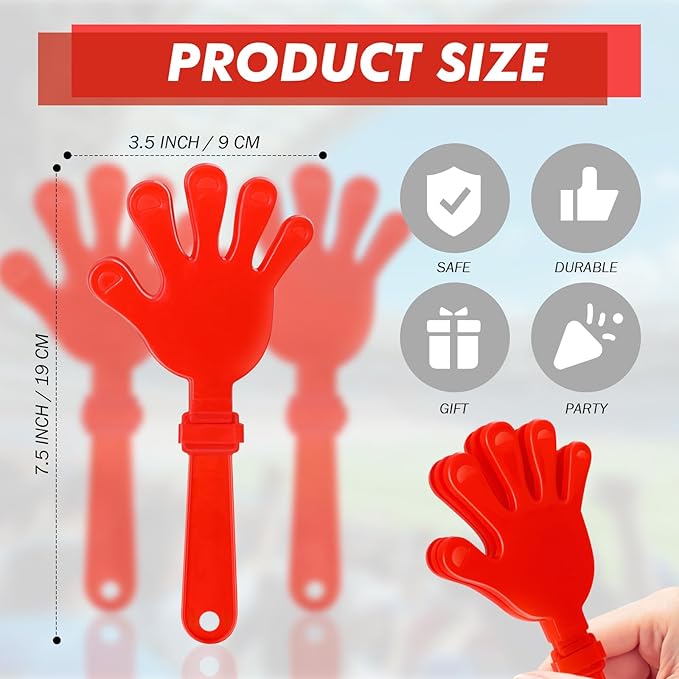 36 Pcs Hand Clappers Noisemakers 7.5 Inch Clappers Noisemakers Plastic Hand Clappers for Birthdays Game Football Sporting Events Cheers Supplies Dance Basketball Football Noisemakers（Red）