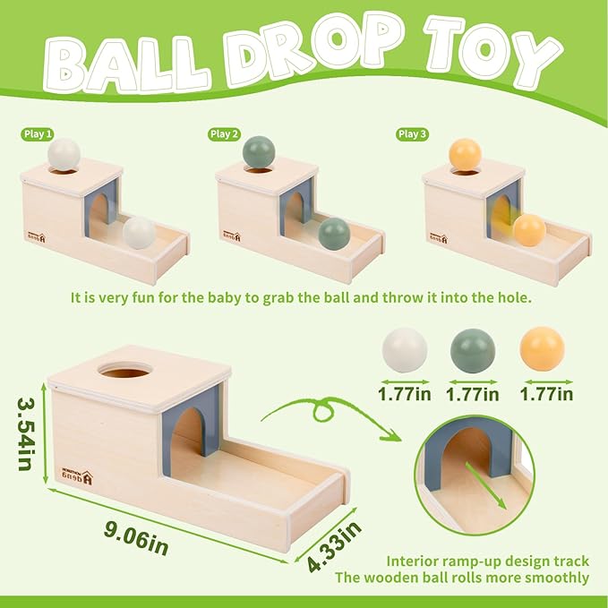 Adena Montessori Wooden Toy for 6-12 Month Baby 3 Balls,Sorting and Stacking Colorful Learning Education Toy for Toddler Kid 1-2 Year Old, Preschool Developmental Girl and Boy Gift