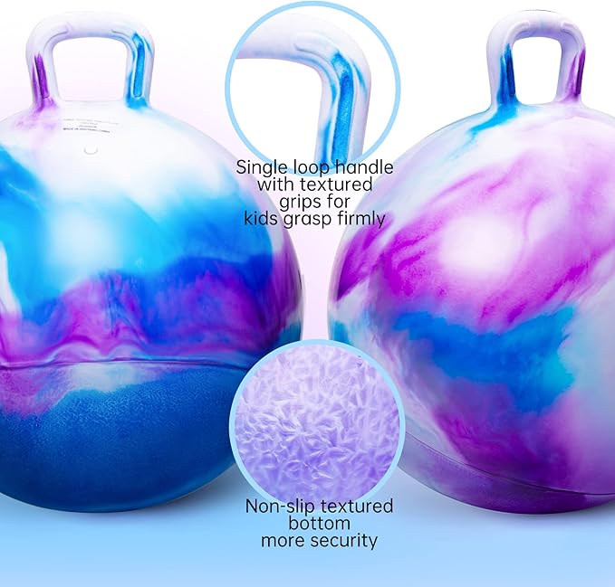 ZOOJOY Hopper Ball, Hopping Toys for Kids, 20 inch Bouncy Ball with Handle for Boys Girls Aged 5-12, Inflatable Clouds Bounce Hopper Toy with Pump