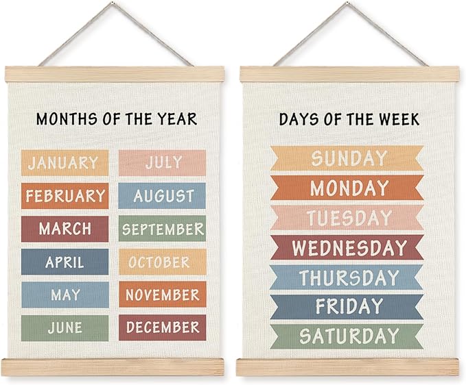 Supwhd Days of the Week Posters for Classroom, Days of the Week Learning Posters Wall Decor for Nursery Kids Room Playroom Classroom Preschool, Days of the Week Poster Hanger Frame, 12x16