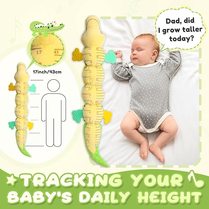 Baby Toys 0 to 12 Months, Musical Stuffed Animals Activity Soft Toy with Multi-Sensory Crinkle, Rattle and Textures, Infant Tummy Time Toys for Newborn Boys Girls, Crocodile, Green