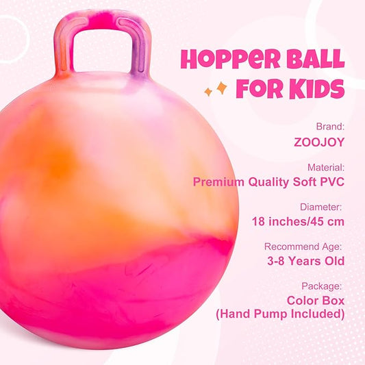 ZOOJOY Hopper Ball for Kids Aged 3-8, 18In Bouncy Balls with Handle, Orange Clouds Hoppity Hop Ball for Indoor Outdoor Active Play, Inflatable Christmas Jumping Hopping Toys for Boys Girls Gifts