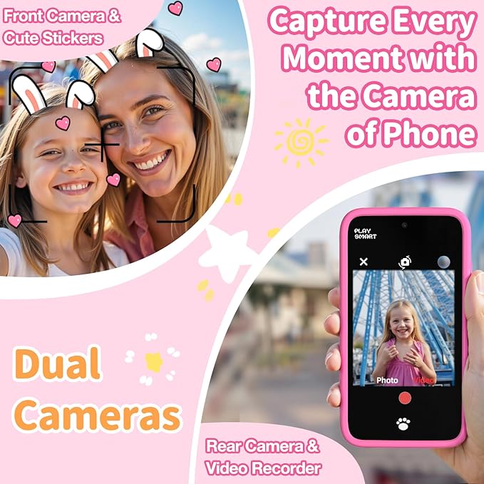 MOMILLA Kids Toys Smart Phone with Dual Camera, 3.97" Touchscreen, 200+ Educational Games, Learning Toys with Parental Control for Ages 3-8, for Kids