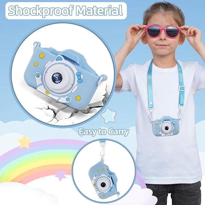 Kids Camera for Boys Age 3-12, Toddler Digital Camera, Multifuntional & Creative Christmas Birthday Gifts Toy with 32GB SD Card, Up to 48MP, 1080P HD Video, IPS Screen, Selfie Func, Games & Music