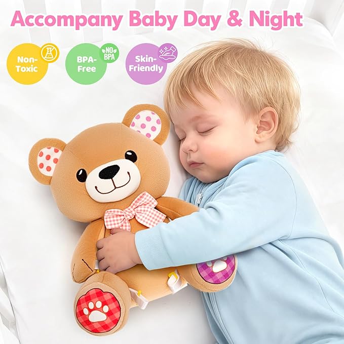 V-Opitos Stuffed Bear Musical Toys for Baby 6-12 Months+, Early Learning Light up Music Drum, Perfect Christmas Birthday Gifts for Boy & Girl Age 1, 2 Years Old