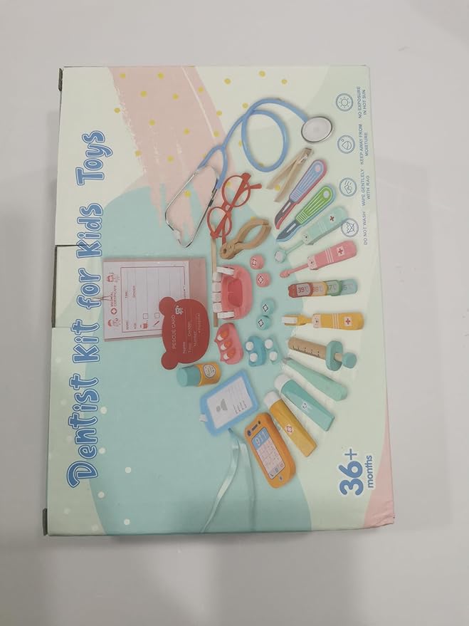 Wooden Dentist Kit for Kids, 41 Pieces Toy Medical Kit with Stethoscope & Medical Storage Bag, Montessori Pretend Doctor Kit Toys for 3 4 5 6 Years Old Boys Girls