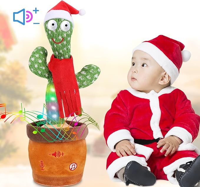 Emoin Christmas Dancing Cactus Toy, Talking Cactus Baby Toys for Baby Christmas Toy Gift Singing Repeats What You Say Baby Interactive Plush