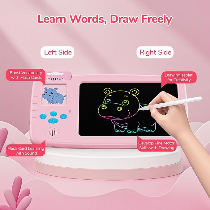 Talking Flash Cards for Toddlers: 2-in-1 LCD Writing Tablet Kids - Montessori Language Learning with 510 Words - Autism & Speech Therapy Toys for Children Gifts, Pink