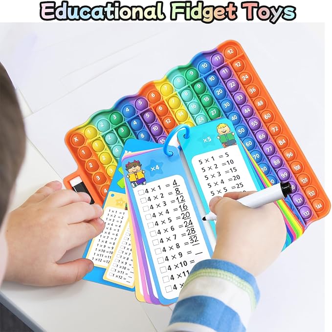 Multiplication Flash Cards + Pop Fidget Multiplication Chart, Times Table Educational Flashcard 3rd Grade, 4th, 5th, 6th Grade