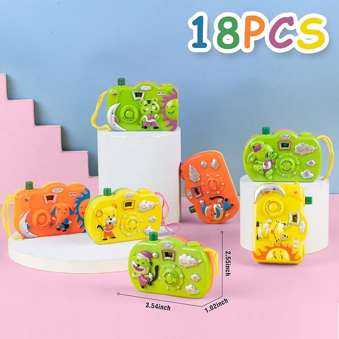 18Pcs Kids Toy Camera Set, 3 Color 6 Animal Patterns Viewfinder Camera Bulk for Goodie Bags Fillers Stuffers Return Gifts for Kids Toddlers Birthday Party Favors Age 1-3 3-5 Years Pretend Play Props