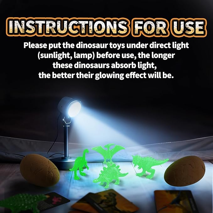 24 Glow in The Dark Dinosaur Eggs, Dig Kit Toys for Kids, Surprise Dinosaur Eggs Excavation Kit with Magnifier, STEM Birthday Party Favor Gifts for Boys Girls Age 3 4 5 6 7 8 9 10 + Years Old