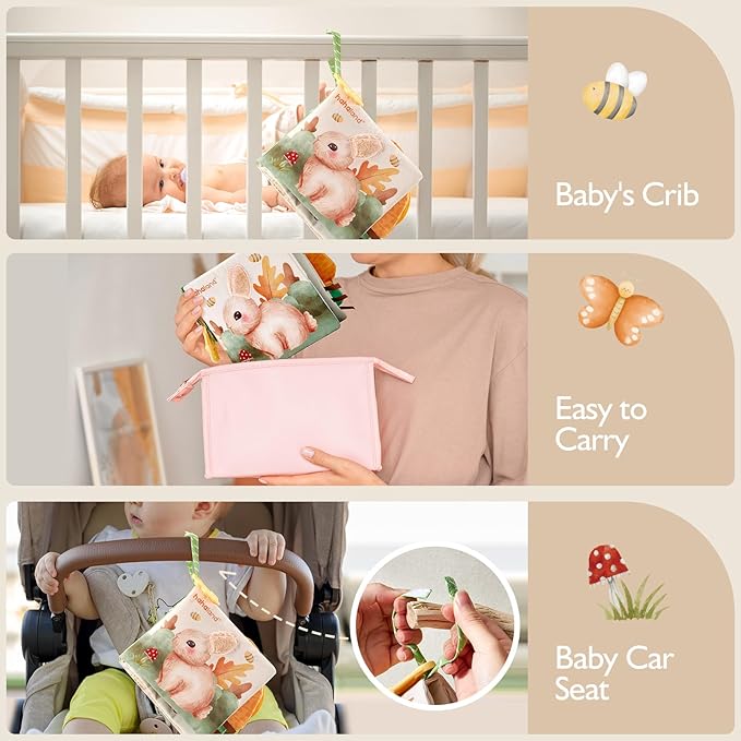 hahaland Baby Books 0-6 Months, Tummy Time Sensory Toys 6 to 12 Month Touch Feel Crinkle Book for Boys Girl 0 3 6 9 12 Month Travel Toys Christmas Birthday Gifts Stocking Stuffers