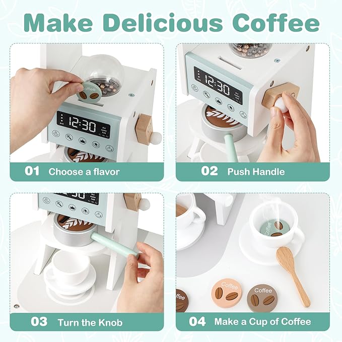 INFANS Corner Kids Kitchen Playset, Toddler Wooden Pretend Cooking Set with Lights Sounds Coffee Machine Washing Machine, Stove Removable Sink Storage Cabinet, Simulation Play Kitchen Toy (Blue)