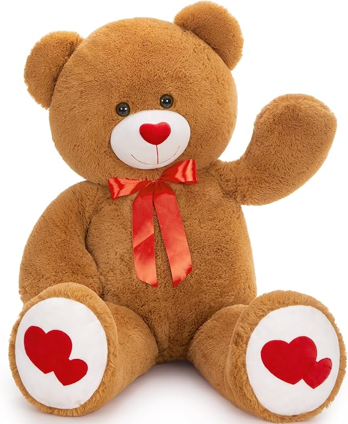 Tezituor Giant Teddy Bear Stuffed Animal 4ft with Love Red Heart - Large Plush Toys for Valentines Christmas Birthday, Dark Brown