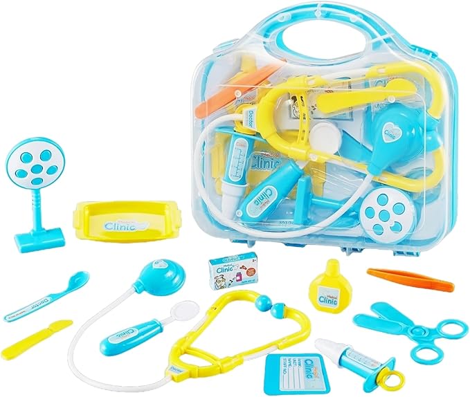 Toddler Doctor Kit - 12 Pieces & Carry Case - Dr Pretend Play Medical Toys, Kids Doctors Play Set for 3-5 6-8 Year Old Boy (Blue)