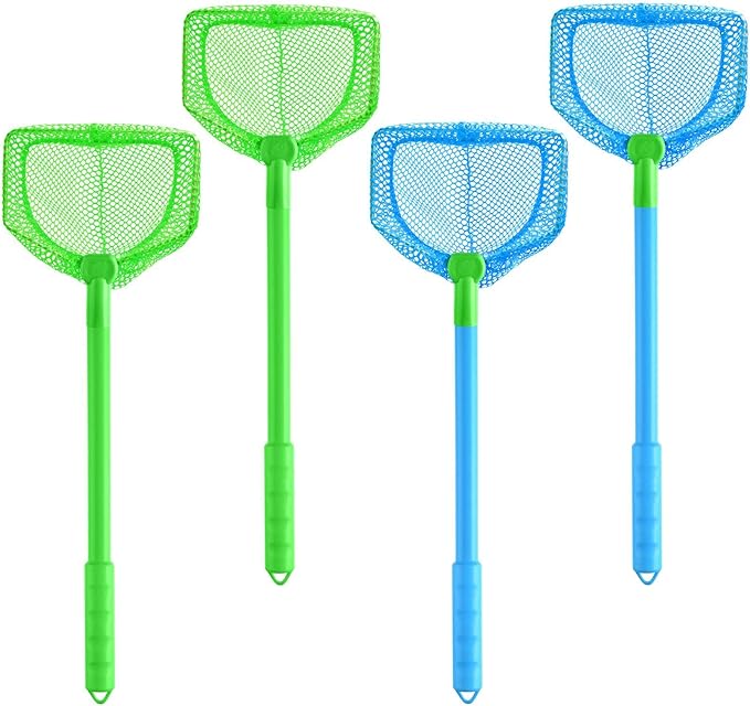 Coopay 4 Pieces Fishing Net Catching Bug Nets Fish Butterfly Nets Beach Toys for Kids Outdoor Playing (Blue, Green)