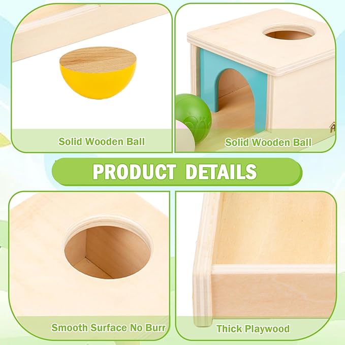 Adena Montessori Wooden Toy for 6-12 Month Baby 3 Balls,Sorting and Stacking Colorful Learning Education Toy for Toddler Kid 1-2 Year Old, Preschool Developmental Girl and Boy Gift