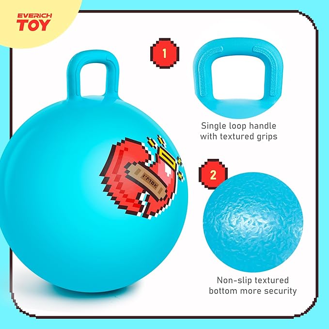 EVERICH TOY Hopper Ball for Kids 4-8, 18In Ride On Bouncy Balls with Handle, Blue Inflatable Christmas Hopping Toys Gifts for Girls Boys, Indoor Outdoor Active Play Toys