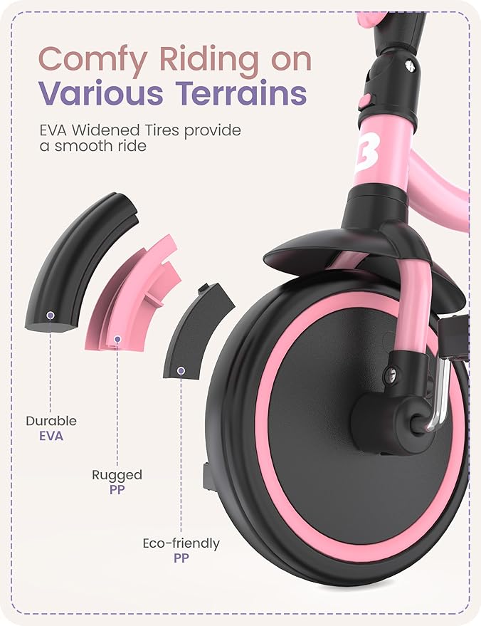 besrey Toddler Tricycle with Bell, Kids Tricycle Age 18 Months to 5 Years, Kids Trike, Toddler Bike for 2-4 Year Olds, Baby Bike, Gifts & Toys for Boys & Girls, Pink