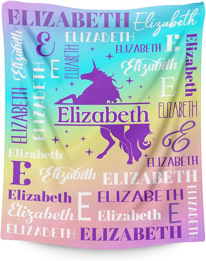 Kids Blanket for Girls 3-5, Custom Unicorn Gifts for Adults Teens Women, Personalized with Name Soft Warm Comfy Lightweight Monogram Unicorn Accessories Blankets for Travel Camp Home Living Room