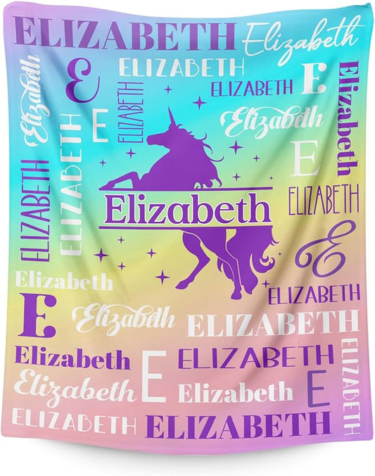 Kids Blanket for Girls 3-5, Custom Unicorn Gifts for Adults Teens Women, Personalized with Name Soft Warm Comfy Lightweight Monogram Unicorn Accessories Blankets for Travel Camp Home Living Room