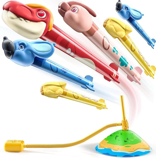 TEMI Dinosaur Rocket Launcher - 6 Dino Rockets, Launch up to 100 ft, Fun Outdoor or Indoor Kids Toy for Boys & Girls Age 3-7, Dinosaur Toy, Birthday Gift for Kids Age 4-8