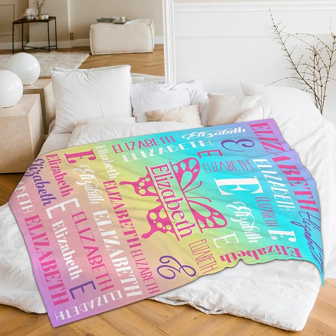 Butterfly Blanket and Throw, Personalized Girls Blankets for Kids, Women, Soft Cozy & Warm Butterfly Throws for Sofa Office Trip Chairs Camping, 4 Sizes for Toddler/Children/Teens/Adults