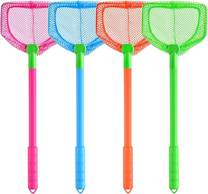 Coopay 4 Pieces Fishing Net Catching Bug Fish Butterfly Nets Beach Toys for Kids Outdoor Playing (Blue, Red, Orange, Green)