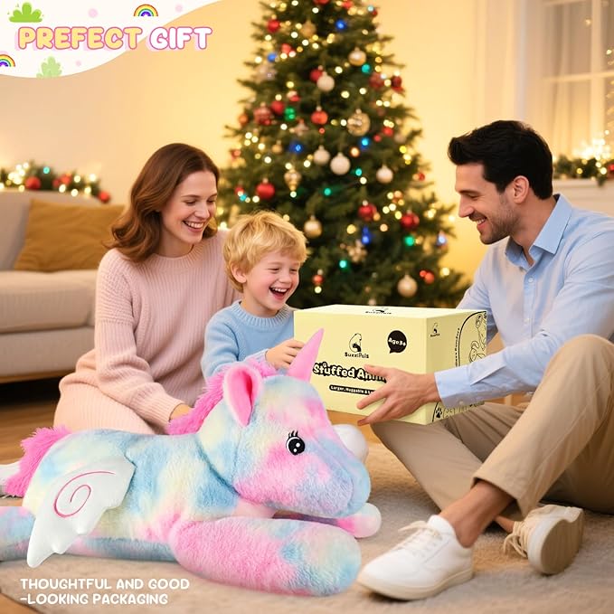 Giant Rainbow Unicorn Stuffed Animal 30", Jumbo Soft Big Stuffed Animals, Giant Plush Toys Hugging Pillow for Stress Relief & Sleep Aid, Huge Cuddly Cute Plushies Unicorn Gifts for Kid Adult