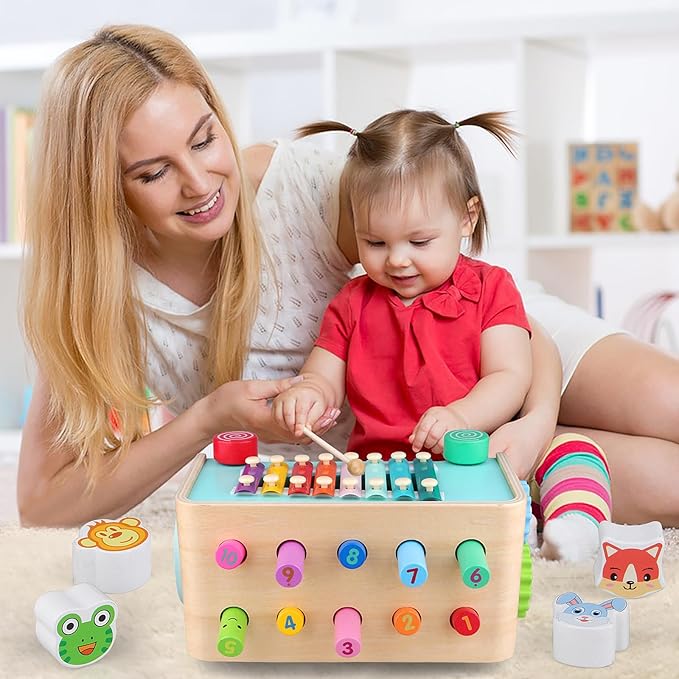 Montessori Baby Hammer Pounding Toy for Toddlers Boys Girls 2 3 4 Years Old, Educational Learning Toy Xylophone Color Shape for Toddler 2-4 Halloween Christmas Birthday Gift Toy