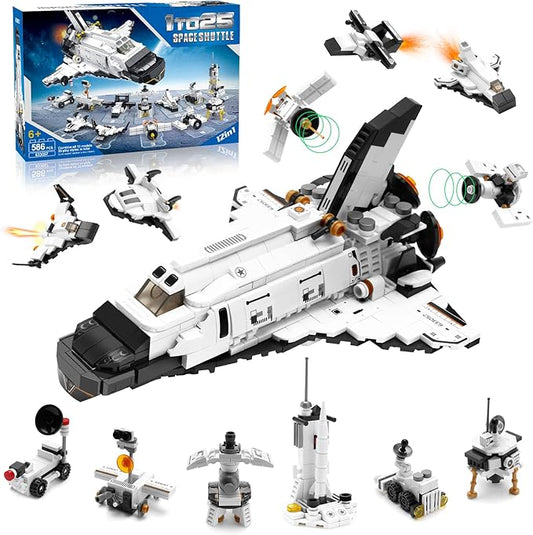 Space Shuttle Building Toys, 25-in-1 Aerospace Building Kit for Kids to Assemble a Big Spaceship or 12 Small Different Space Probe, Best Present for Boys and Girls Aged 6 7 8 9 10 11 12 13 14+, 586PCS