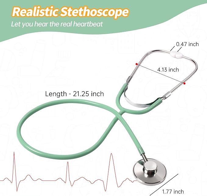 Kids Doctor Kit, 8 Pieces Toddlers Doctor Playset with Medical Storage Bag & Real Stethoscope, Pretend Play Doctor Toys Christmas Birthday Gift for Boys Girls Aged 3 4 5 6 (Green)