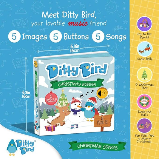 Ditty Bird Christmas Musical Book for Toddlers – Interactive Sound Book with Jingle Bells & Holiday Songs for Babies 1-3 | Sturdy Baby Book & Xmas Music Toy