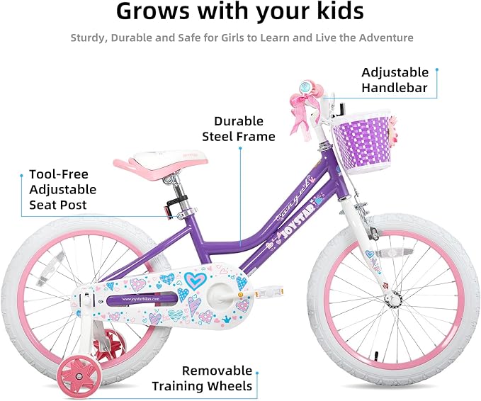 JOYSTAR Angel Girls Bike for Toddlers and Kids Ages 2-13 Years Old, 12 14 16 18 20 Inch Kids Bike with Training Wheels & Basket, 20 24 Inch Girls Bicycle with Handbrake & Kickstand