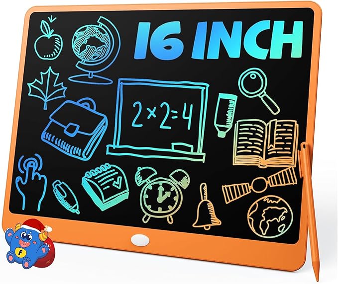 TEKFUN LCD Writing Tablet Doodle Board, 16inch Colorful Drawing Tablet Kids Travel Essentials, Kid Toys 6 7 8 Year Old Girls Boys (Orange)