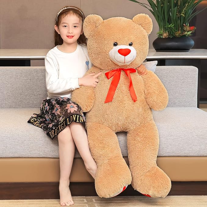 Big Teddy Bear 43.3 inch Giant Stuffed Animal Bears with Love Heart Cute Soft Large Plush Toy for Kids Girlfriend Valentine's Baby Shower, Light Brown