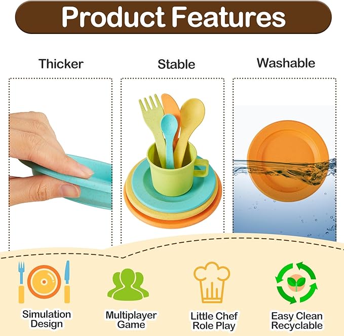 Buyger Kids Kitchen Accessories and Tea Set for Kids, Toddler Play Kitchen Toy Dish Plates Utensils Dinnerware Set Pretend Role Play Gifts for Ages 3-5 3 4 5 Years Olds Kids Children Boys Girls