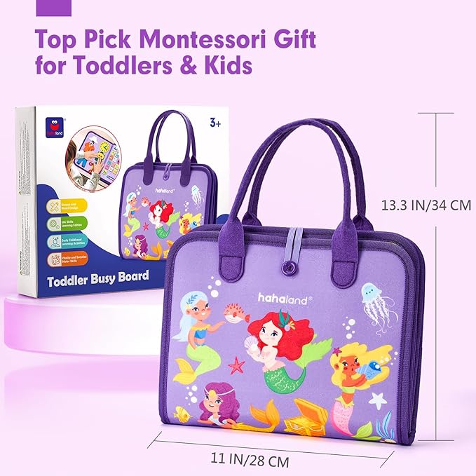 hahaland Busy Board Montessori Toys - 3 Year Old Girl Gifts Bithday Gift Ideas - 8 in 1 Preschool Learning Activities - Christmas Toddler Stocking Stuffers Gifts